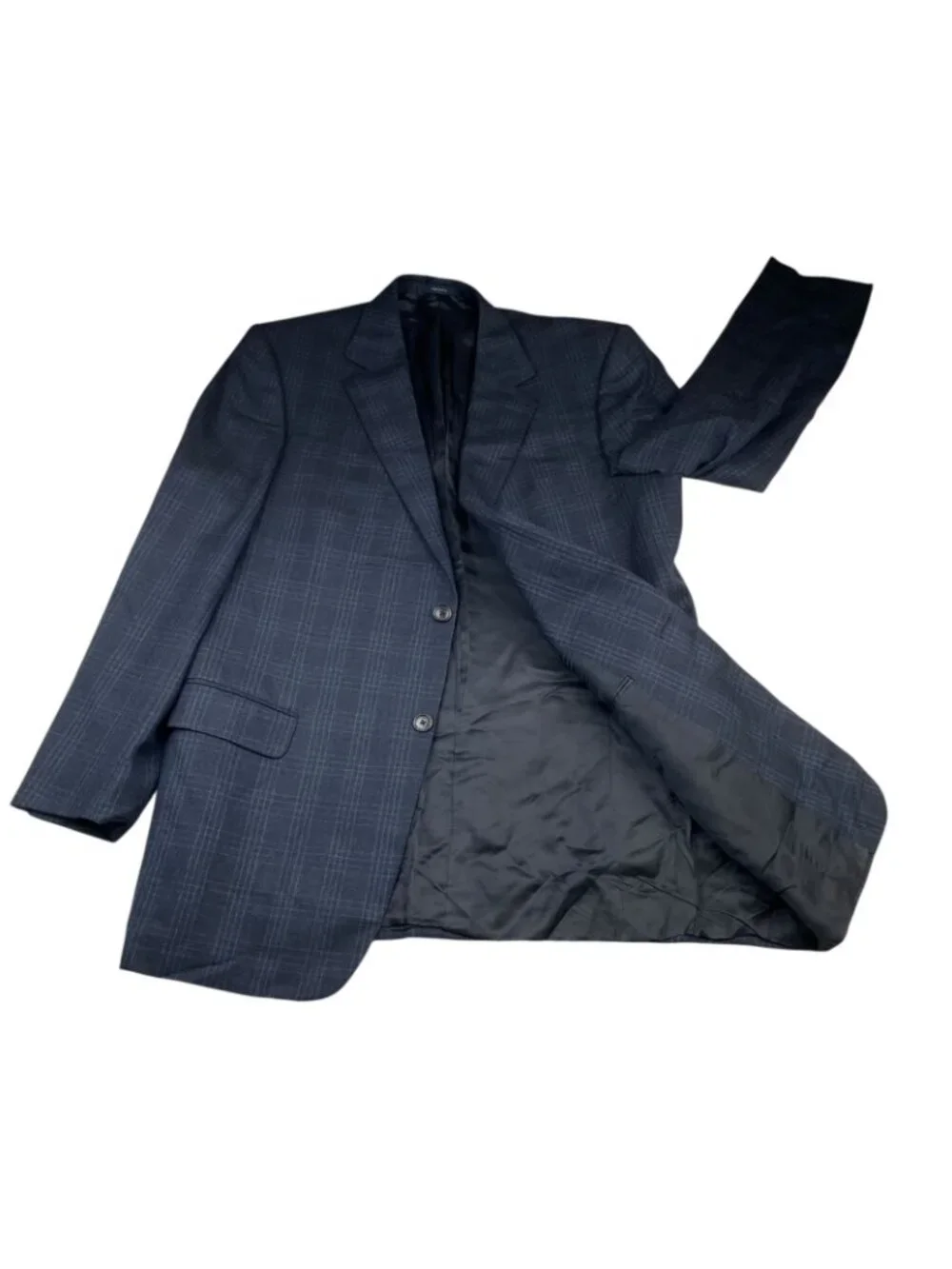 Ermenegildo Zegna Mens 100% Wool 2-Button Blazer Navy Blue Plaid • Italy • 46R_3